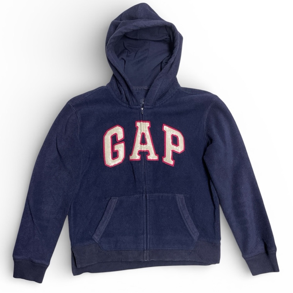 Y2K GAP Kids Dark Blue Hoodie White‎ Sequin Logo Girls size XXL (14-16)